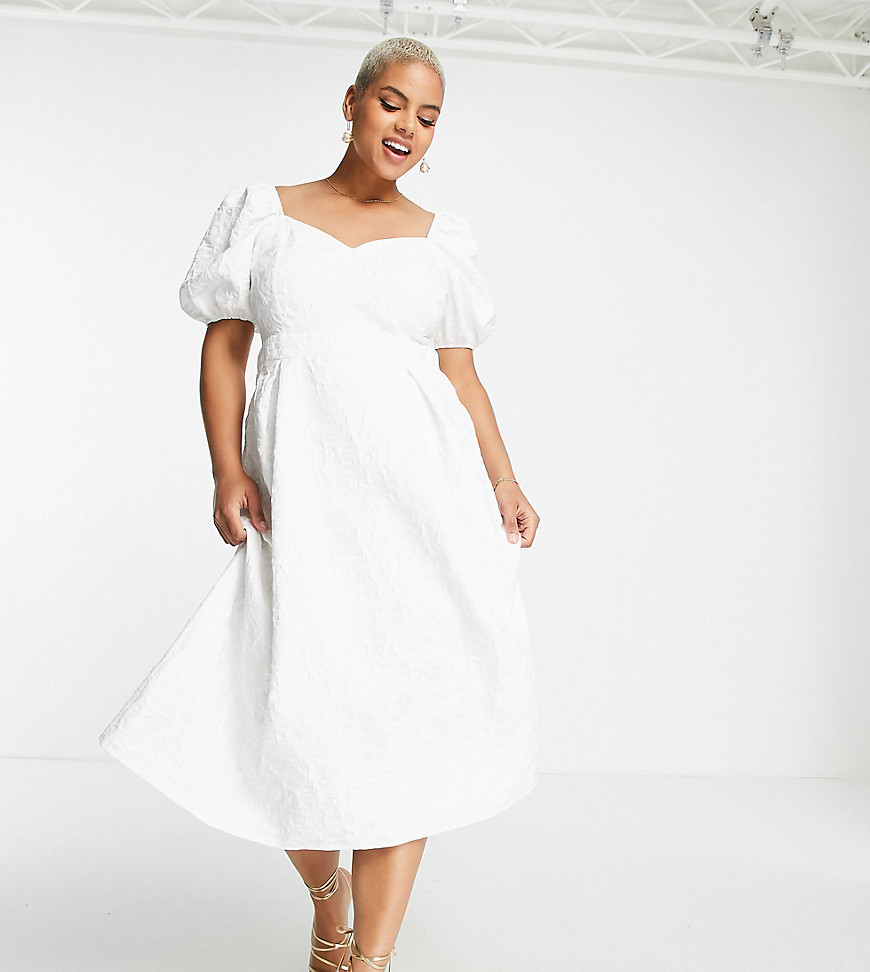 ASOS DESIGN Curve cupped jacquard midi dress in white