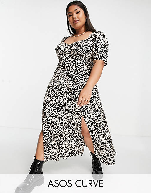 ASOS DESIGN Curve cupped maxi dress with slits in animal print | ASOS