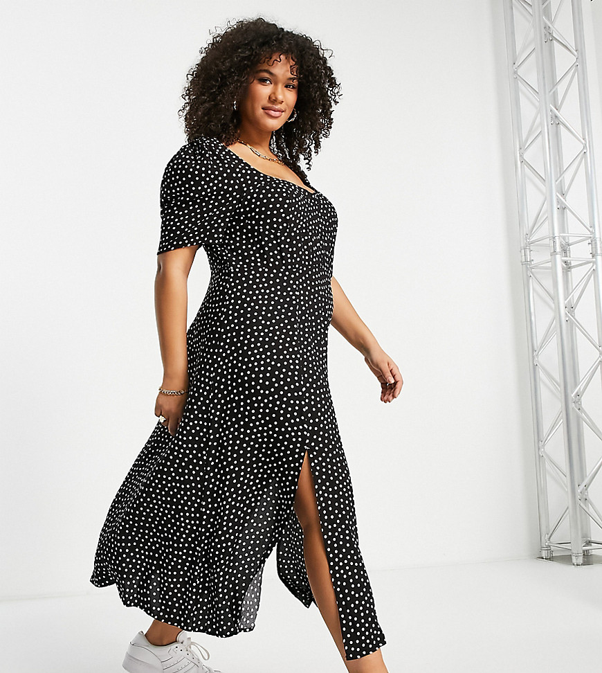 ASOS DESIGN Curve cupped maxi dress with splits in spot print-Multi