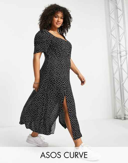 Wardianzaak Lam Selectiekader ASOS DESIGN Curve cupped maxi dress with splits in spot print | ASOS