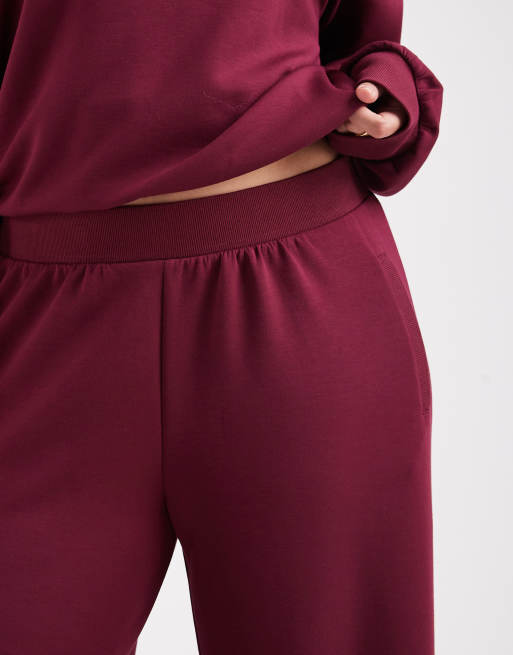 ASOS DESIGN Curve cupro super wide leg trackies in burgundy, 5 of 5