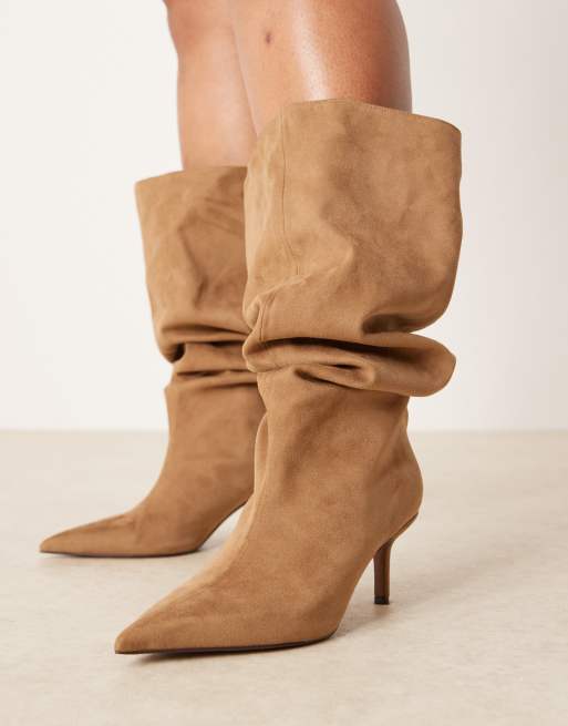 ASOS DESIGN Curve Cydney slouch pull on knee boots in sand suedette, 2 of 4