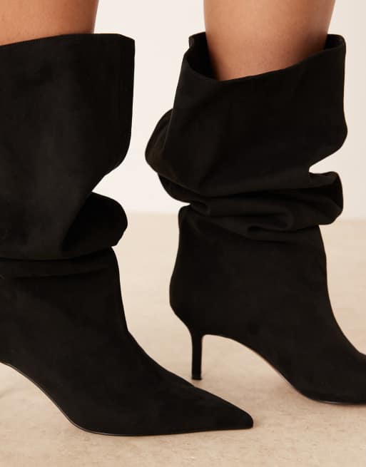 ASOS DESIGN Curve – Cydney – Svarta, slouchy, knähöga boots i mockaimitation, 3 av 4