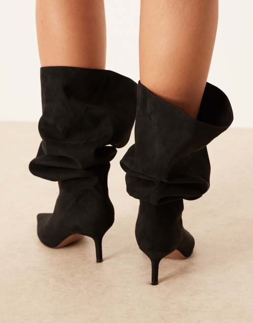 ASOS DESIGN Curve – Cydney – Svarta, slouchy, knähöga boots i mockaimitation, 4 av 4