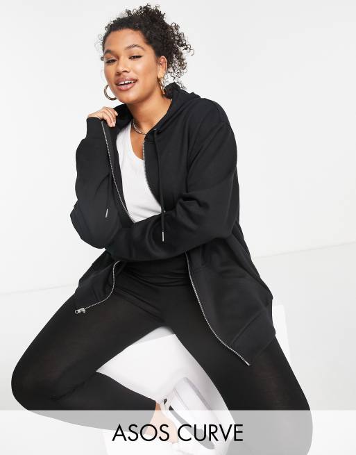ASOS DESIGN Curve – Czarna bluza z kapturem i zamkiem na całej długości, część zestawu