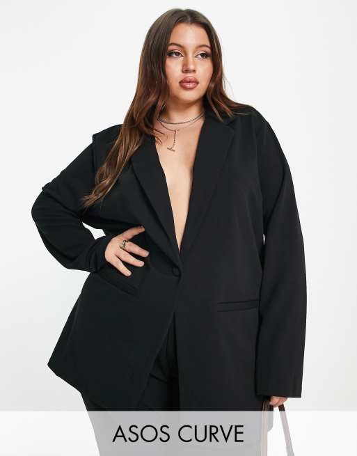 ASOS DESIGN Curve – Czarna dżersejowa marynarka garniturowa o bardzo luźnym kroju