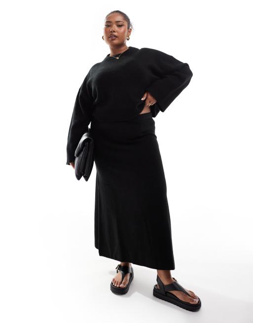 ASOS DESIGN Curve – Czarna dzianinowa spódnica trapezowa maxi, część zestawu
