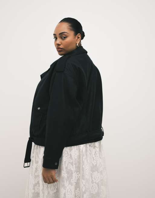 ASOS DESIGN Curve – Czarna kurtka motocyklowa oversize z imitacji skóry, 3 z 4