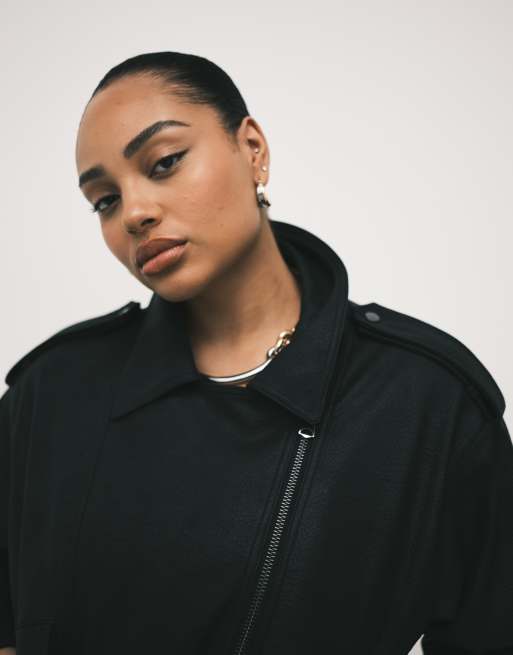 ASOS DESIGN Curve – Czarna kurtka motocyklowa oversize z imitacji skóry, 4 z 4