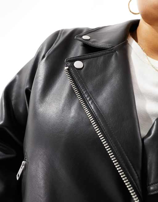 ASOS DESIGN Curve – Czarna kurtka typu biker ze sztucznej skóry, 4 z 4