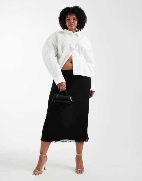 ASOS DESIGN Curve – Czarna siateczkowa spódnica midi - view 1