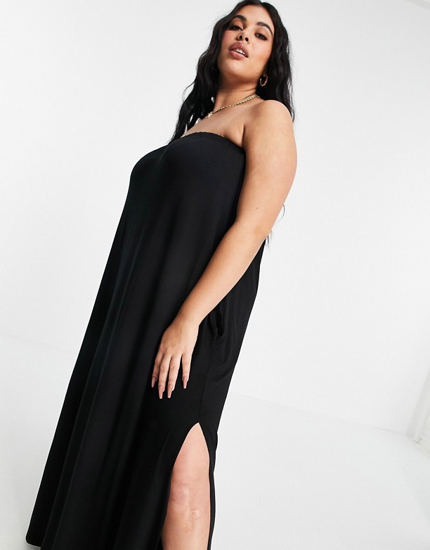  Własny ASOS DESIGN Curve – Czarna sukienka letnia maxi z kieszeniami i dekoltem bandeau Black
