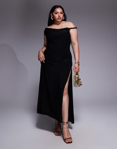 ASOS DESIGN Curve twist shoulder with lace up back maxi dress in black