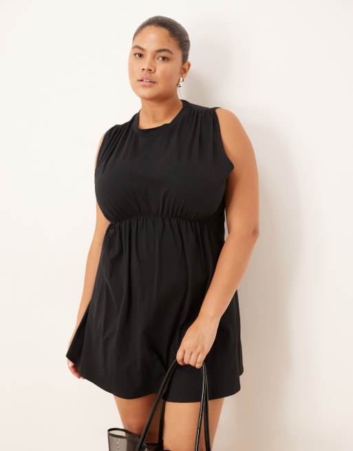 ASOS DESIGN Curve – Czarna sukienka mini bez rękawów z zabudowanym dekoltem i marszczeniem