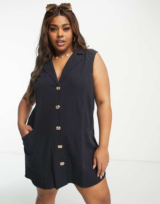 ASOS DESIGN Curve – Czarna sukienka mini o kroju kamizelki 