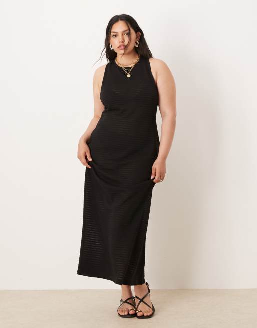ASOS DESIGN Curve – Czarna szydełkowana sukienka midi bez rękawów z elastycznym tyłem