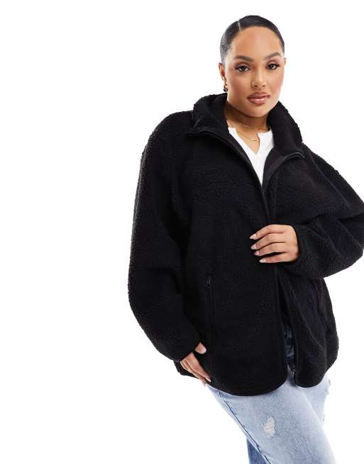 ASOS DESIGN Curve – Czarna zapinana na suwak polarowa bluza z kożuszka