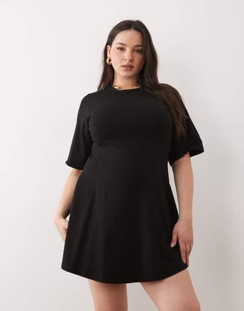 ASOS DESIGN Curve – Czarna zwężana w talii sukienka mini z ozdobnymi szwami - view 1