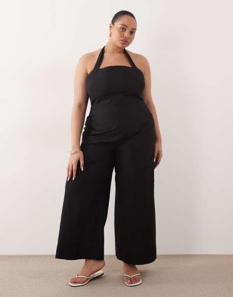 ASOS DESIGN Curve – Czarne body z dekoltem typu halter - view 1