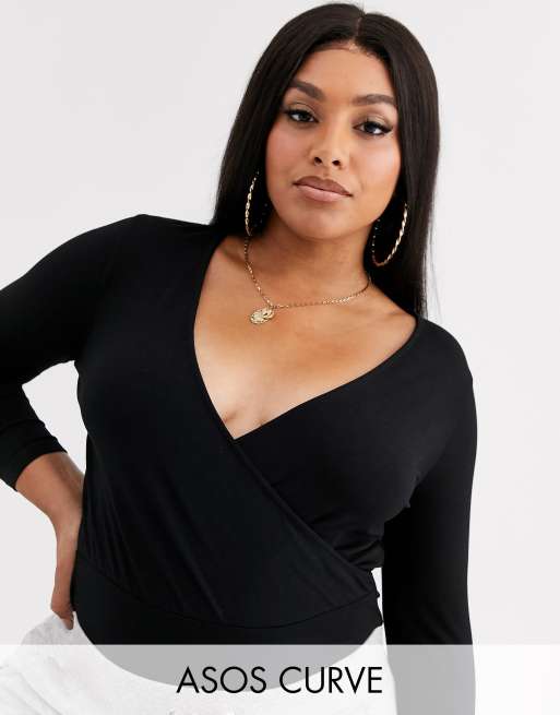 ASOS DESIGN Curve – Czarne body z kopertowym przodem