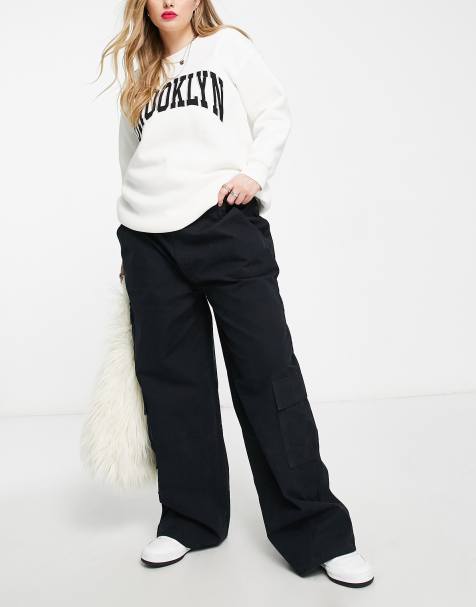 ASOS DESIGN Curve – Czarne bojówki oversize z kieszeniami - view 1