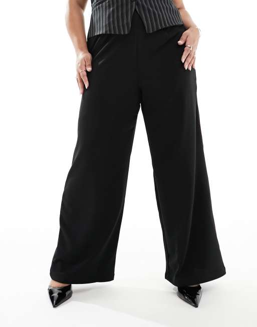 ASOS DESIGN Curve – Czarne dopasowane spodnie dżersejowe z szerokimi nogawkami, 4 z 5