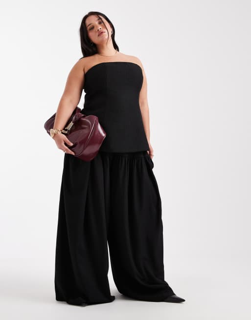 ASOS DESIGN Curve – Czarne dopasowane spodnie z balonowymi nogawkami z dzianiny boucle, część zestawu