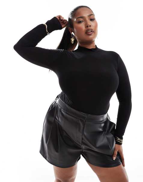 ASOS DESIGN Curve – Czarne dwuwarstwowe body o przylegającym kroju z długimi rękawami i golfem - view 1