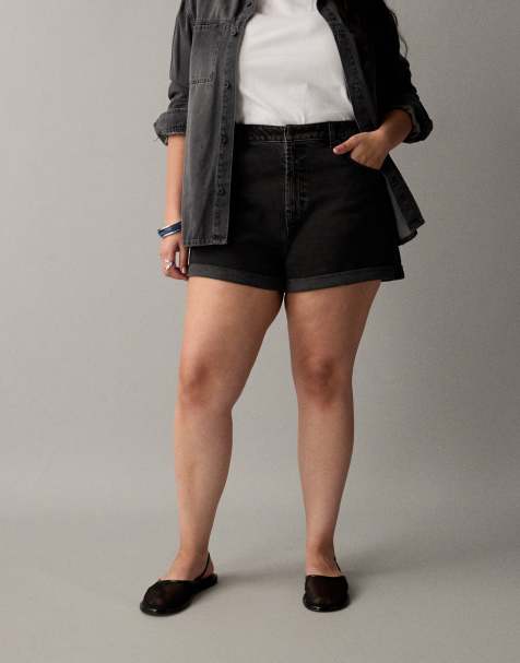 ASOS DESIGN Curve – Czarne jeansowe szorty mom fit - view 1