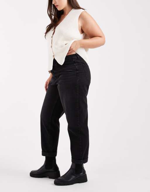 ASOS DESIGN Curve – Czarne, luźne jeansy mom fit z wysokim stanem, 3 z 5