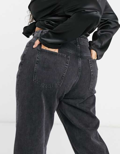 ASOS DESIGN Curve – Czarne luźne mom jeans z podwyższonym stanem, 3 z 4