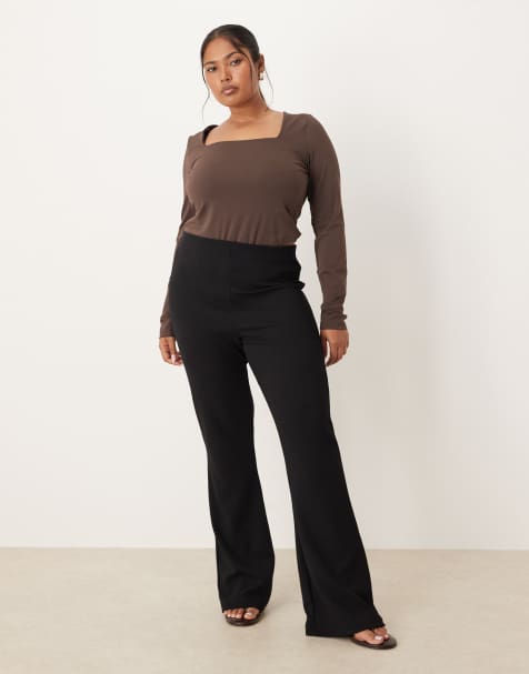 ASOS DESIGN Curve – Czarne prążkowane grube spodnie z rozszerzanymi nogawkami - view 1