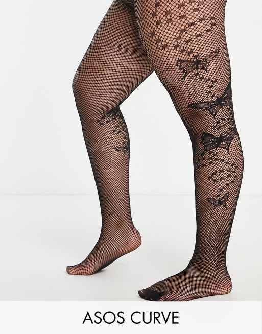 ASOS DESIGN Curve – Czarne rajstopy kabaretki w motyle