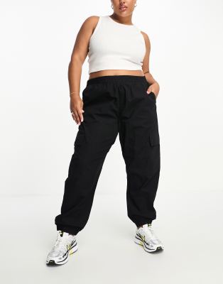 ASOS DESIGN Curve – Czarne spodnie bojówki z elastycznymi mankietami