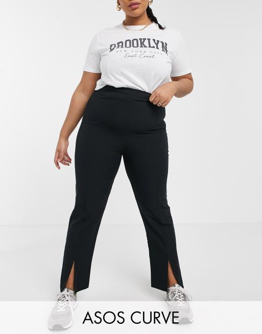 ASOS DESIGN Curve – Czarne spodnie o luźnym kroju z dopasowanymi nogawkami i rozcięciem z przodu