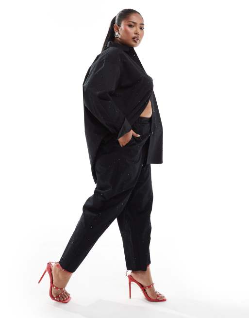 ASOS DESIGN Curve – Czarne spodnie z dżetami, część zestawu