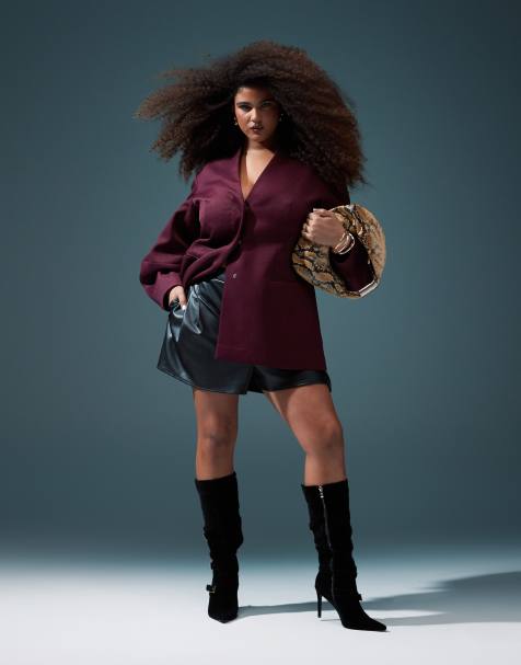 ASOS DESIGN Curve – Czarne szorty ze sztucznej skóry z plisami - view 1