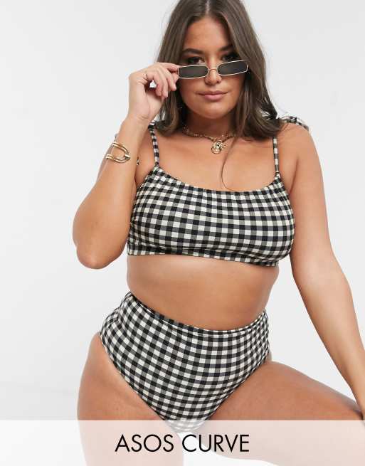 ASOS DESIGN Curve – Czarno-biały dół od bikini w kratkę z podwyższonym stanem, 2 z 2