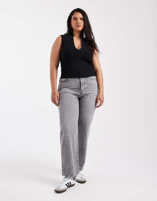 ASOS DESIGN Curve – Czarny bawełniany top z głębokim dekoltem, 3 z 4