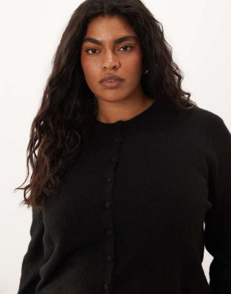 ASOS DESIGN Curve – Czarny, dopasowany kardigan z domieszką wełny - view 1