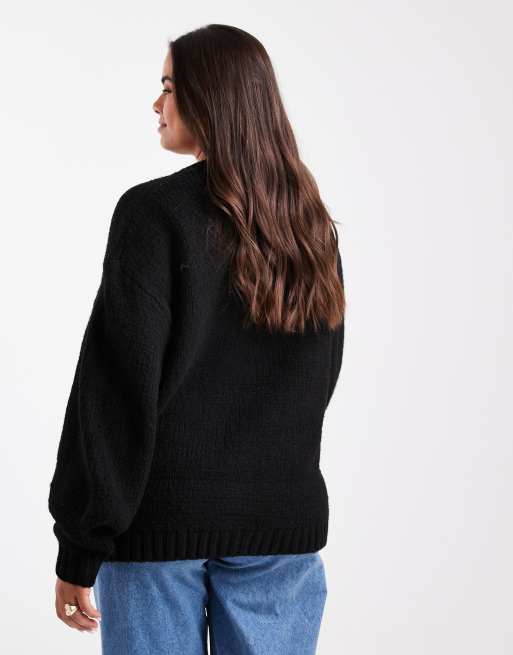 ASOS DESIGN Curve – Czarny gruby kardigan oversize bez zapięcia, 2 z 4