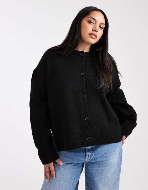 ASOS DESIGN Curve – Czarny kardigan o pudełkowym kroju z okrągłym dekoltem i rozcięciem po bokach