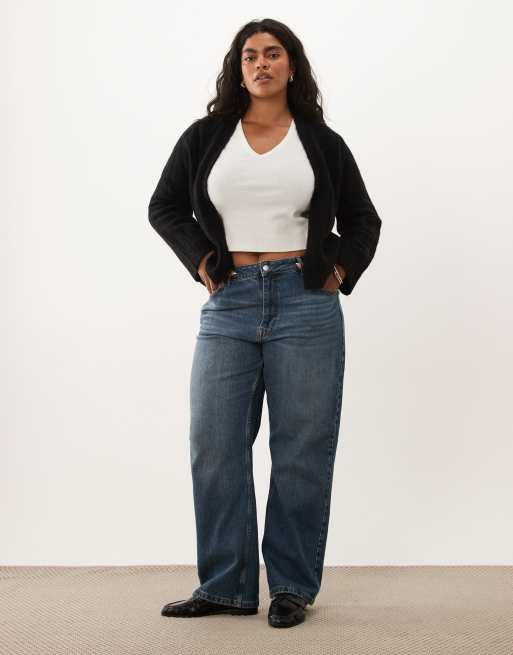 ASOS DESIGN Curve – Czarny niezapinany kardigan w szerokie prążki, 2 z 4