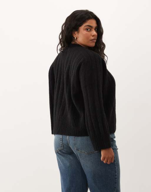 ASOS DESIGN Curve – Czarny niezapinany kardigan w szerokie prążki, 4 z 4