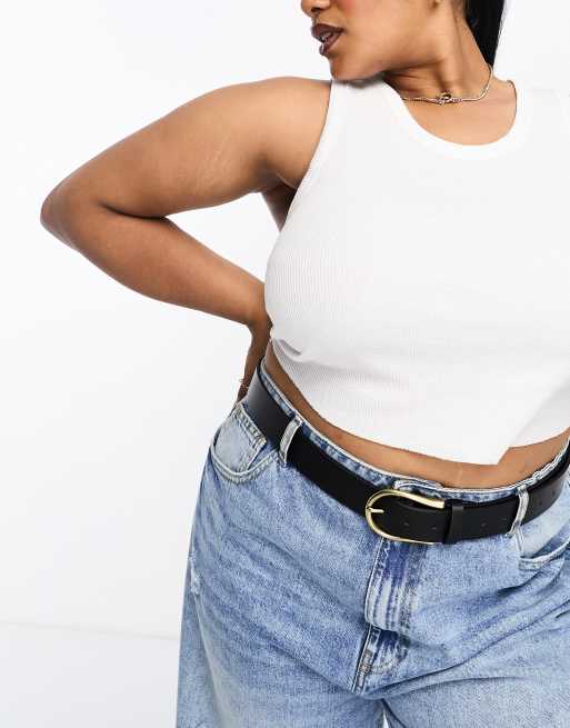 ASOS DESIGN Curve – Czarny pasek do jeansów na talię i biodra z klamrą w kształcie półksiężyca