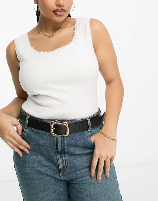 ASOS DESIGN Curve – Czarny pasek z falistą klamrą