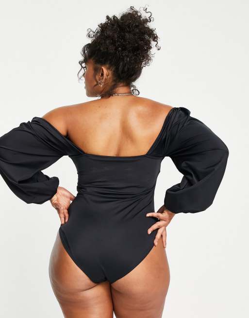 ASOS DESIGN Curve – Czarny strój kąpielowy z długimi rękawami, 4 z 4