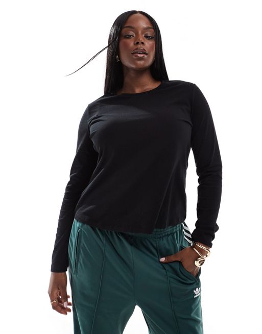 FhyzicsShops DESIGN Curve – Czarny T-shirt o dopasowanym kroju z długim rękawem
