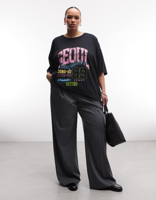 ASOS DESIGN Curve – Czarny T-shirt oversize z napisem Seoul, 2 z 4
