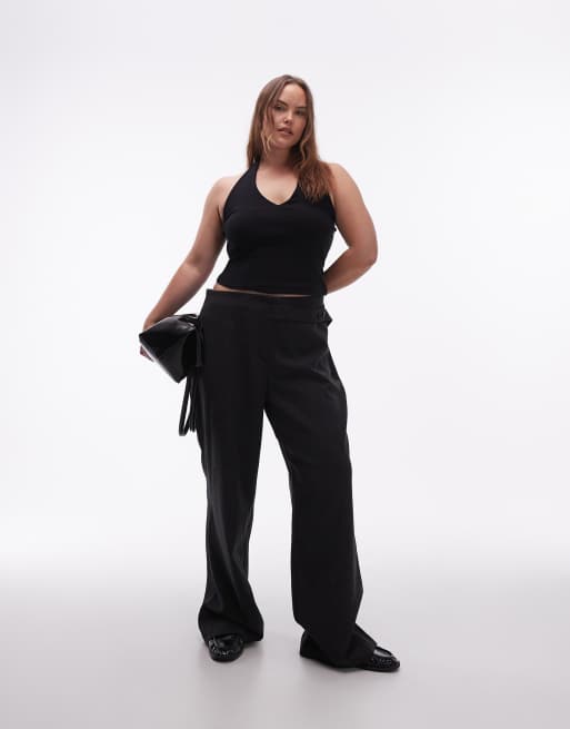 ASOS DESIGN Curve – Czarny top z dekoltem halter, ze zwartej bawełny, 3 z 4